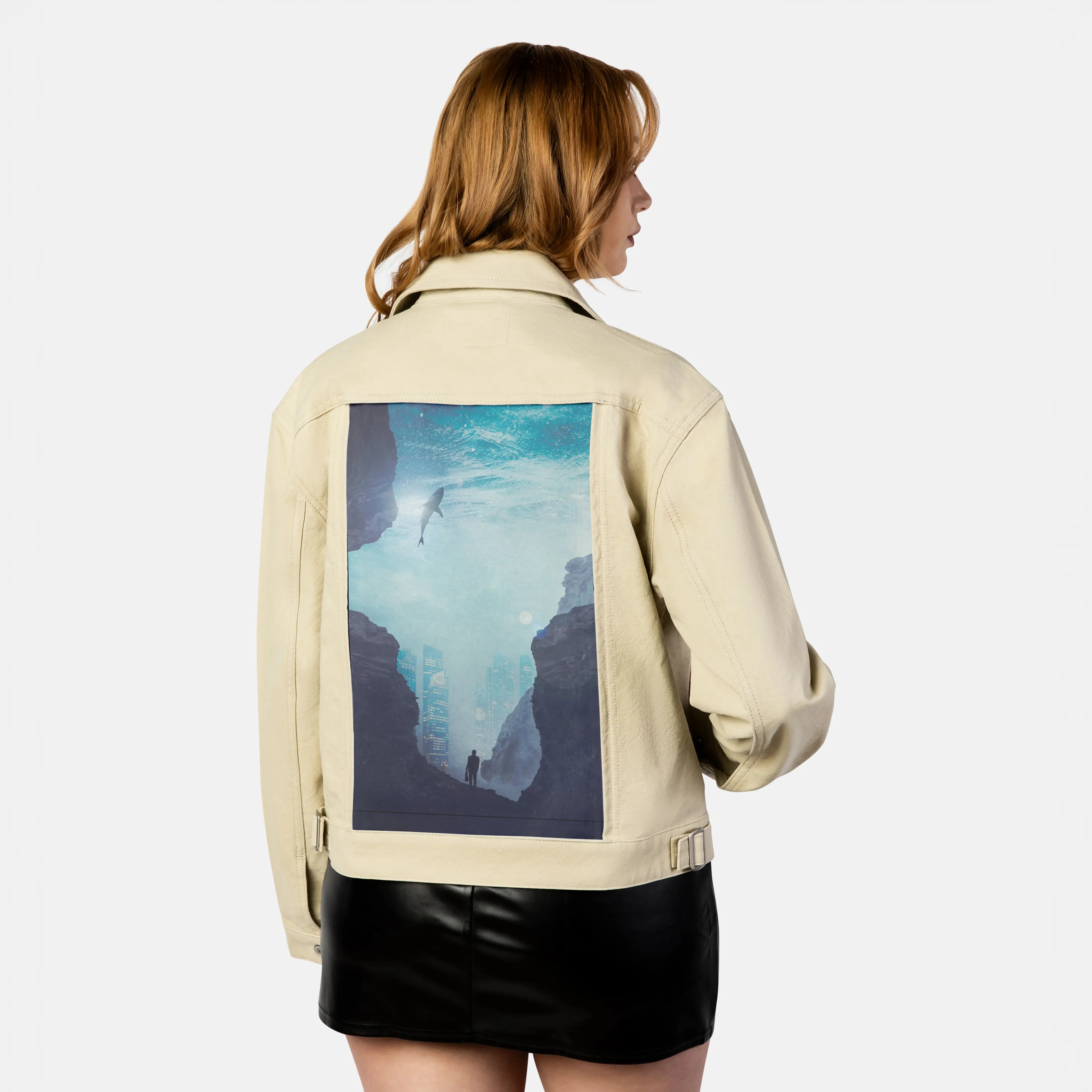 citysharks patch on female atelier canvas jacket in tan