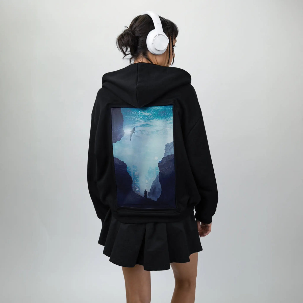 citysharks patch on female essential zip hoodie in after hours