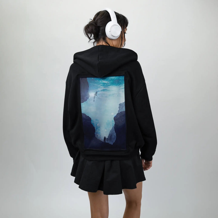 citysharks patch on female essential zip hoodie in after hours