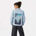 citysharks patch on female og denim jacket in oceanside