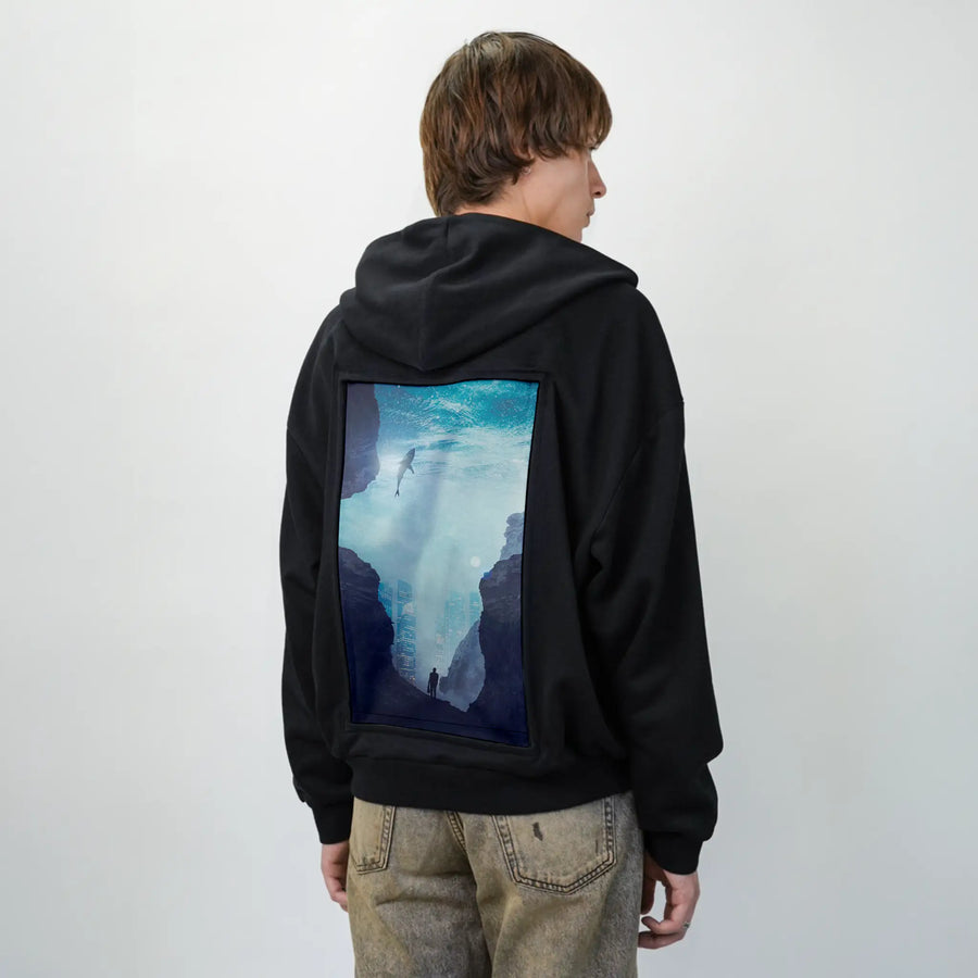 citysharks patch on male essential zip hoodie in after hours