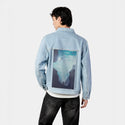 citysharks patch on male og denim jacket in oceanside