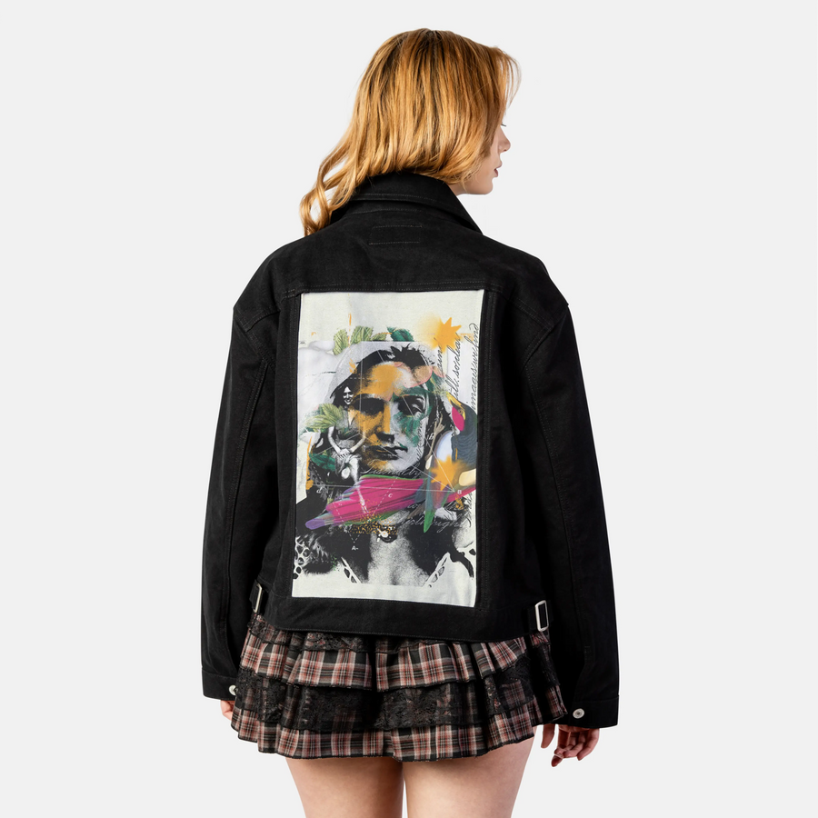 classy patch on female atelier canvas jacket in nightfall