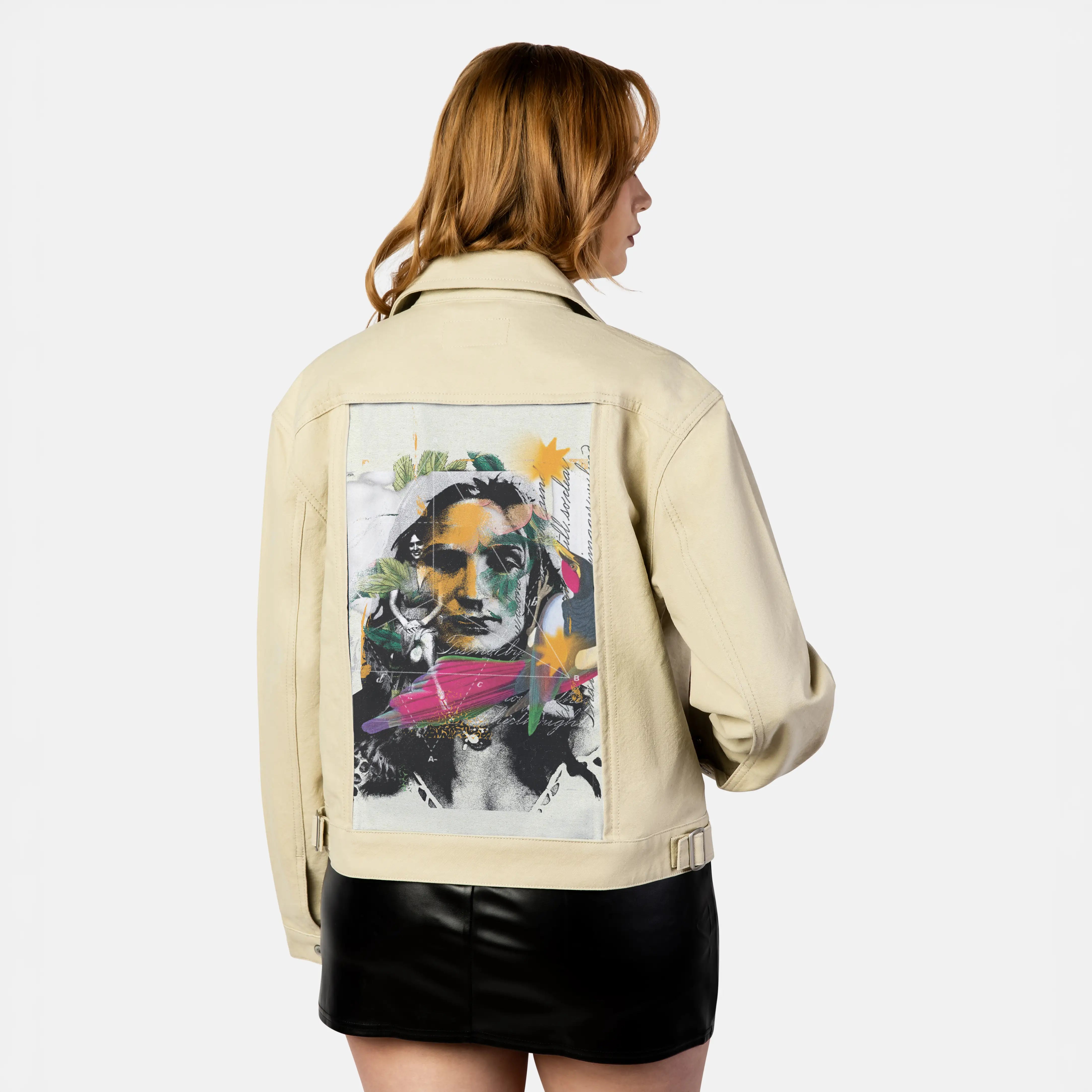 classy patch on female atelier canvas jacket in tan