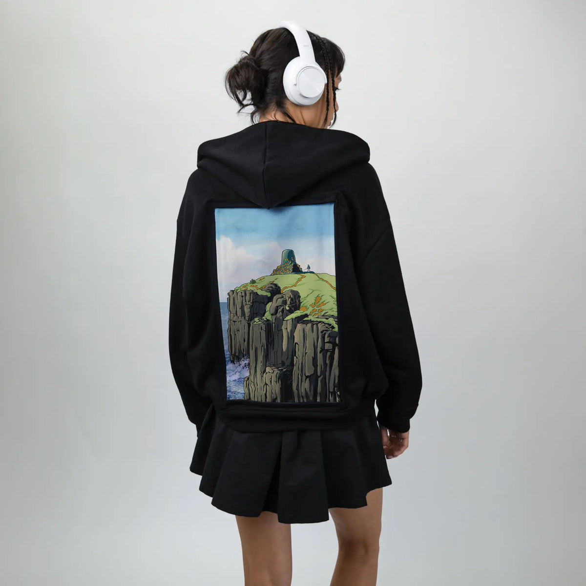 cliffshrine patch on female essential zip hoodie in after hours