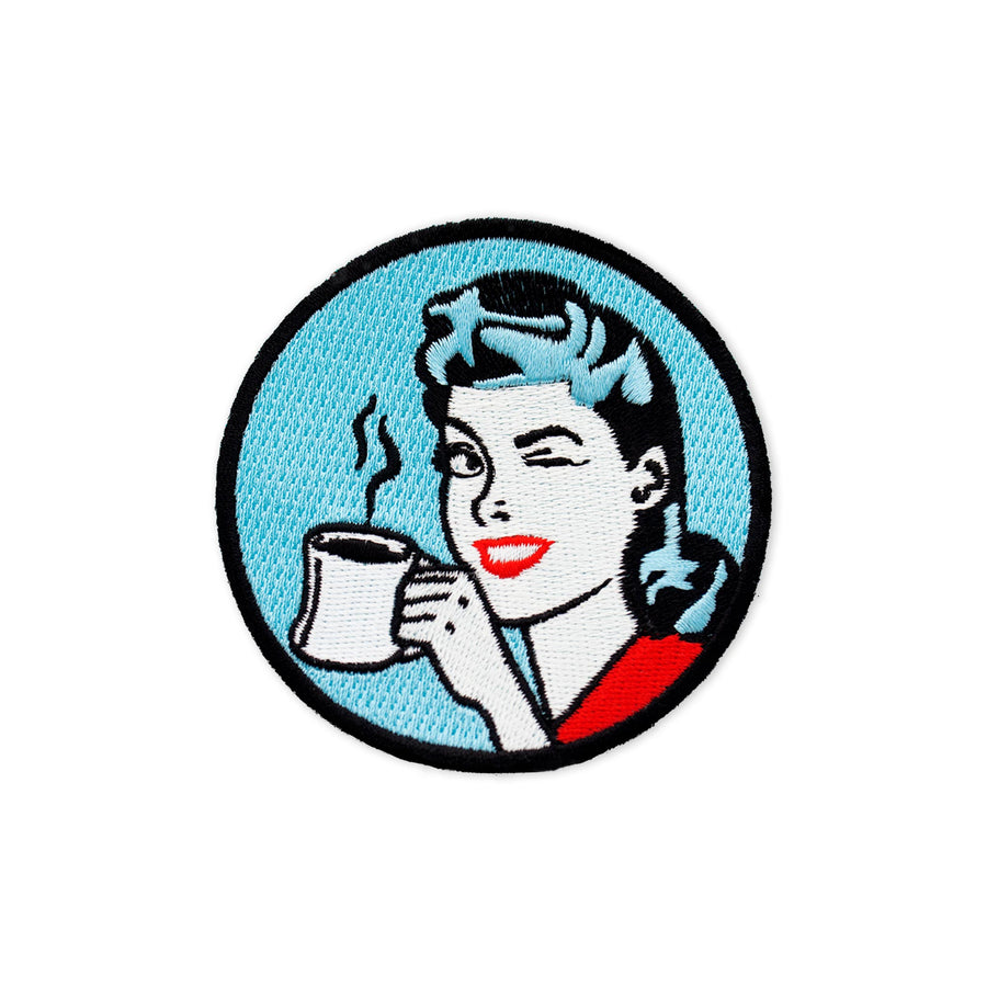 Retro Coffee Girl Iron-On Patch