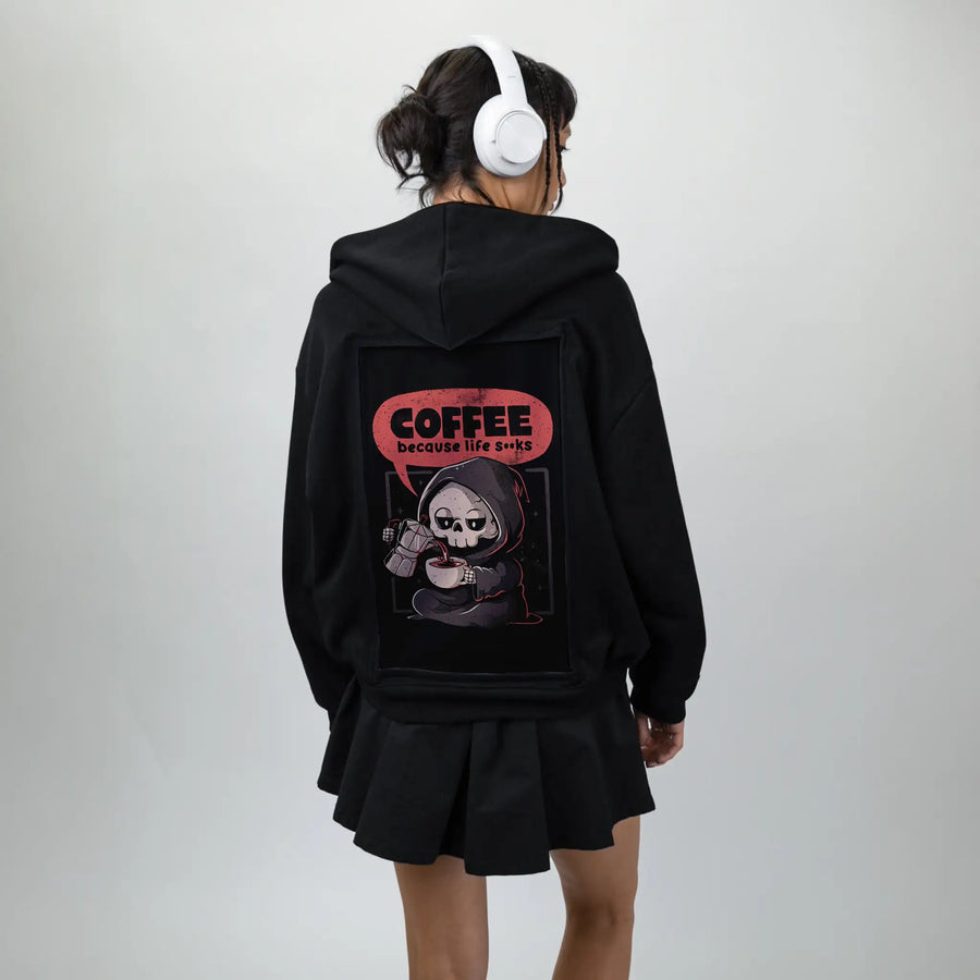 coffeebecauselife patch on female essential zip hoodie in after hours
