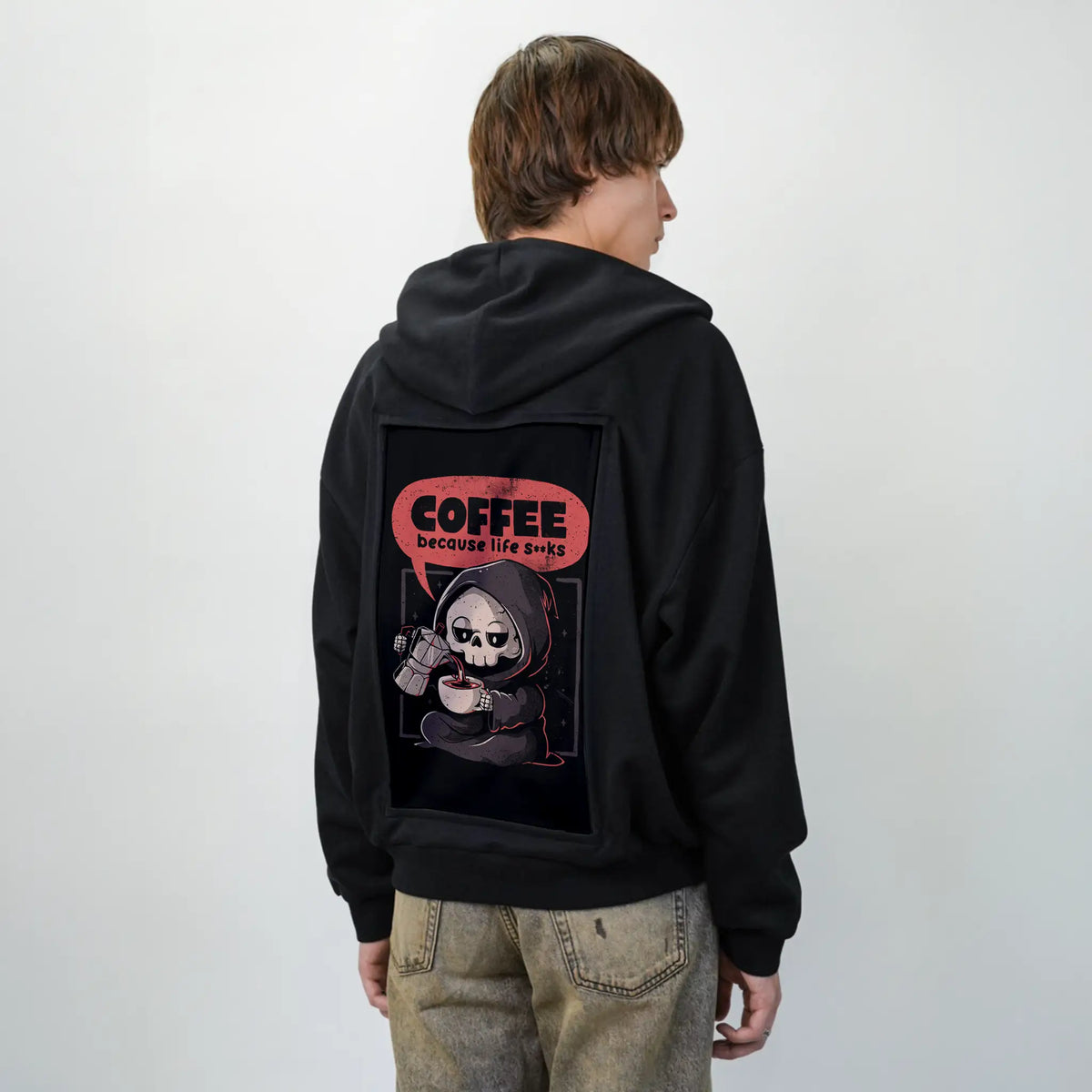coffeebecauselife patch on male essential zip hoodie in after hours