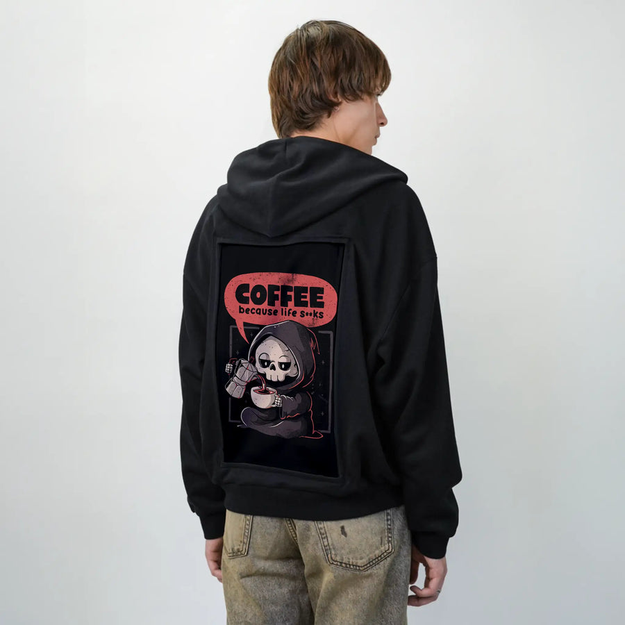 coffeebecauselife patch on male essential zip hoodie in after hours