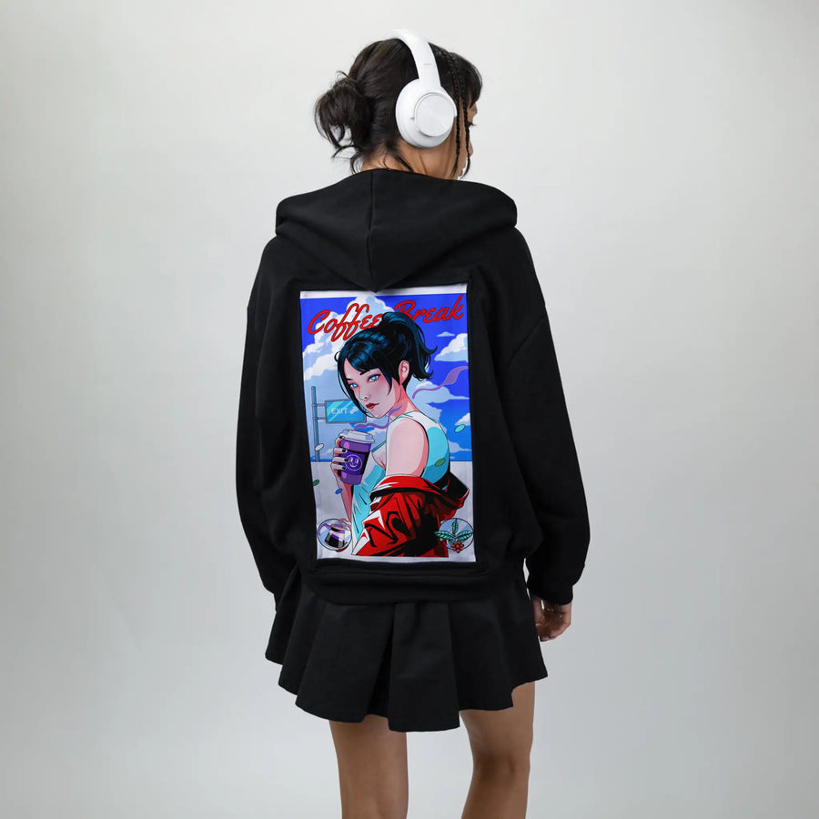 coffeebreak patch on female essential zip hoodie in after hours