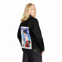 coffeebreak patch on female og denim jacket in raven