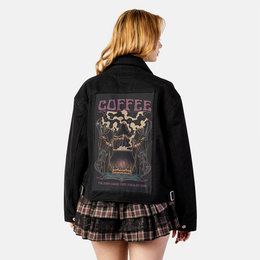coffeedarkliquid patch on female atelier canvas jacket in nightfall