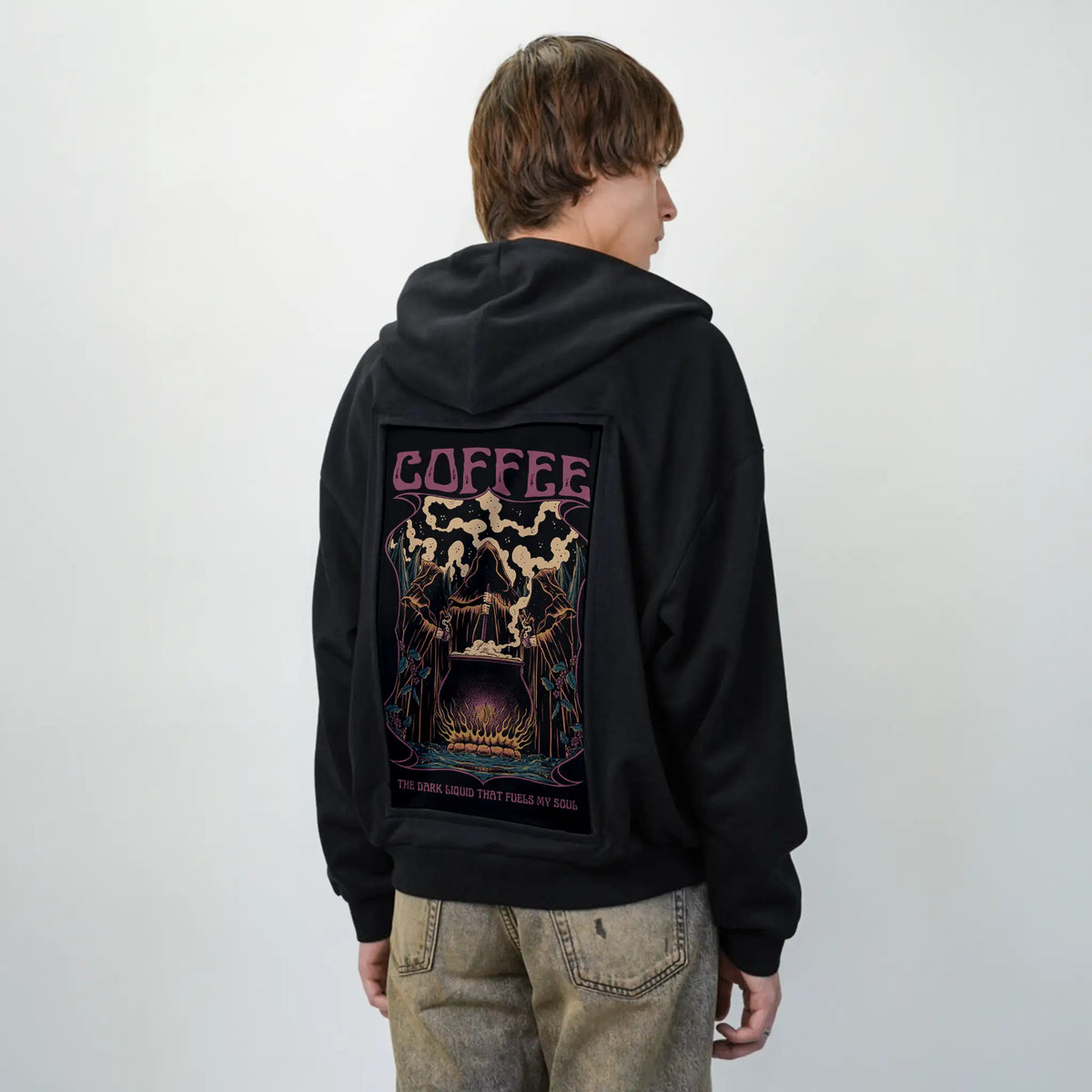 coffeedarkliquid patch on male essential zip hoodie in after hours
