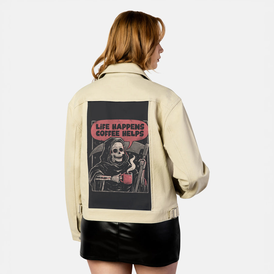 coffeehelps patch on female atelier canvas jacket in tan