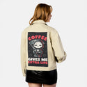 coffeelife patch on female atelier canvas jacket in tan