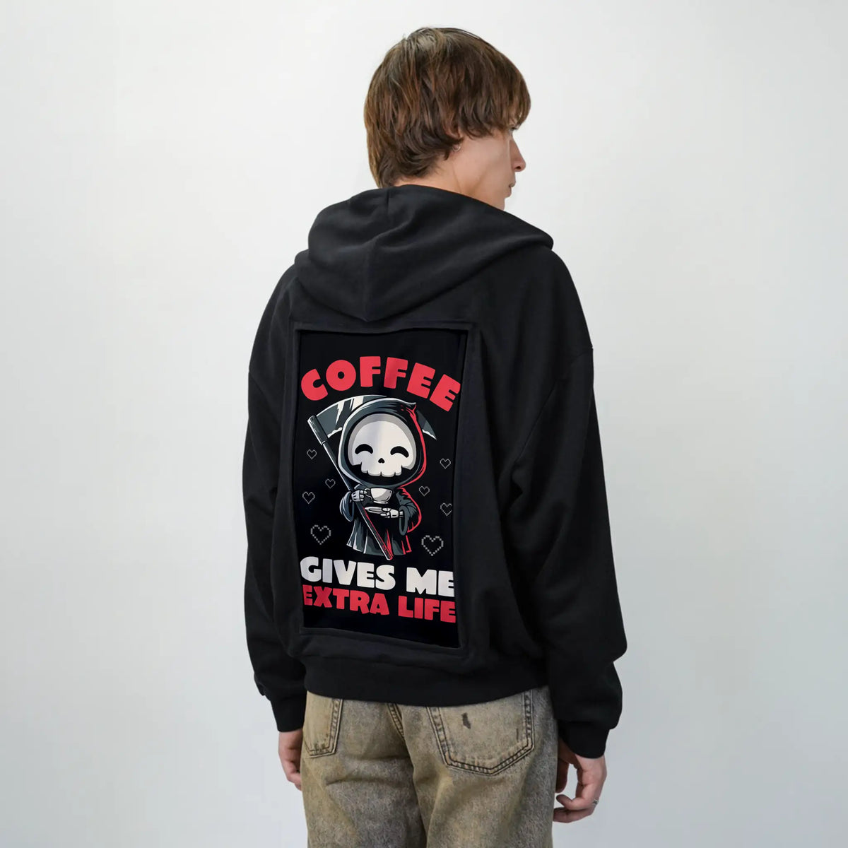 coffeelife patch on male essential zip hoodie in after hours