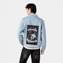 coffeeordeath patch on male og denim jacket in oceanside