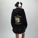 coffeesaurus patch on female essential zip hoodie in after hours