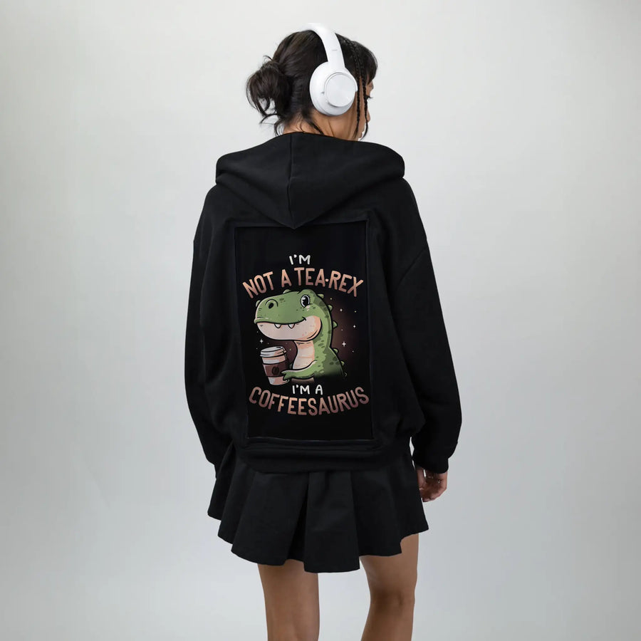 coffeesaurus patch on female essential zip hoodie in after hours