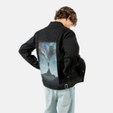connectorii patch on male og denim jacket in raven