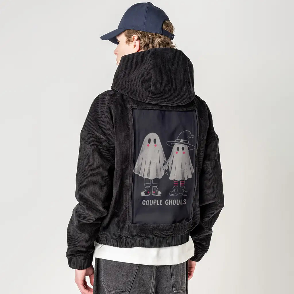coupleghouls patch on male retro cord hoodie in onyx
