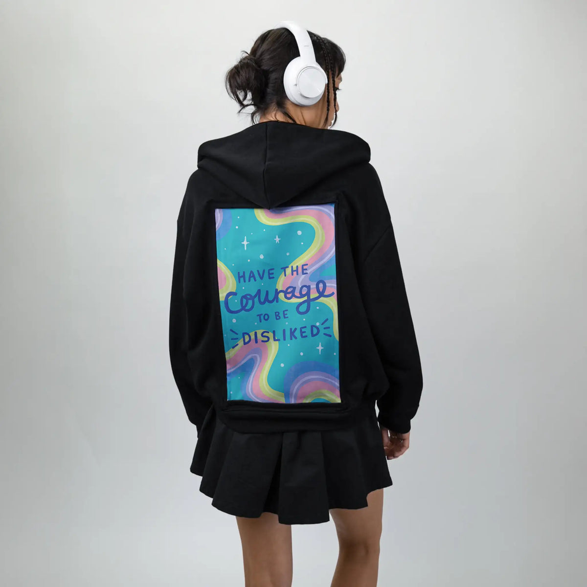 courage patch on female essential zip hoodie in after hours