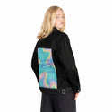 courage patch on female og denim jacket in raven