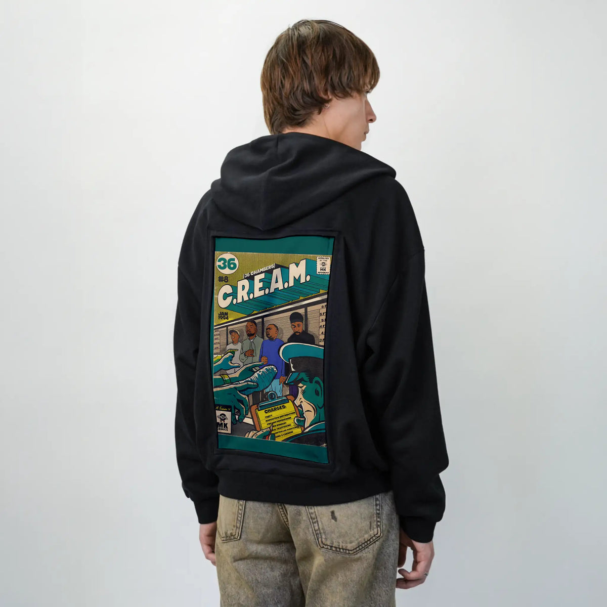 cream patch on male essential zip hoodie in after hours
