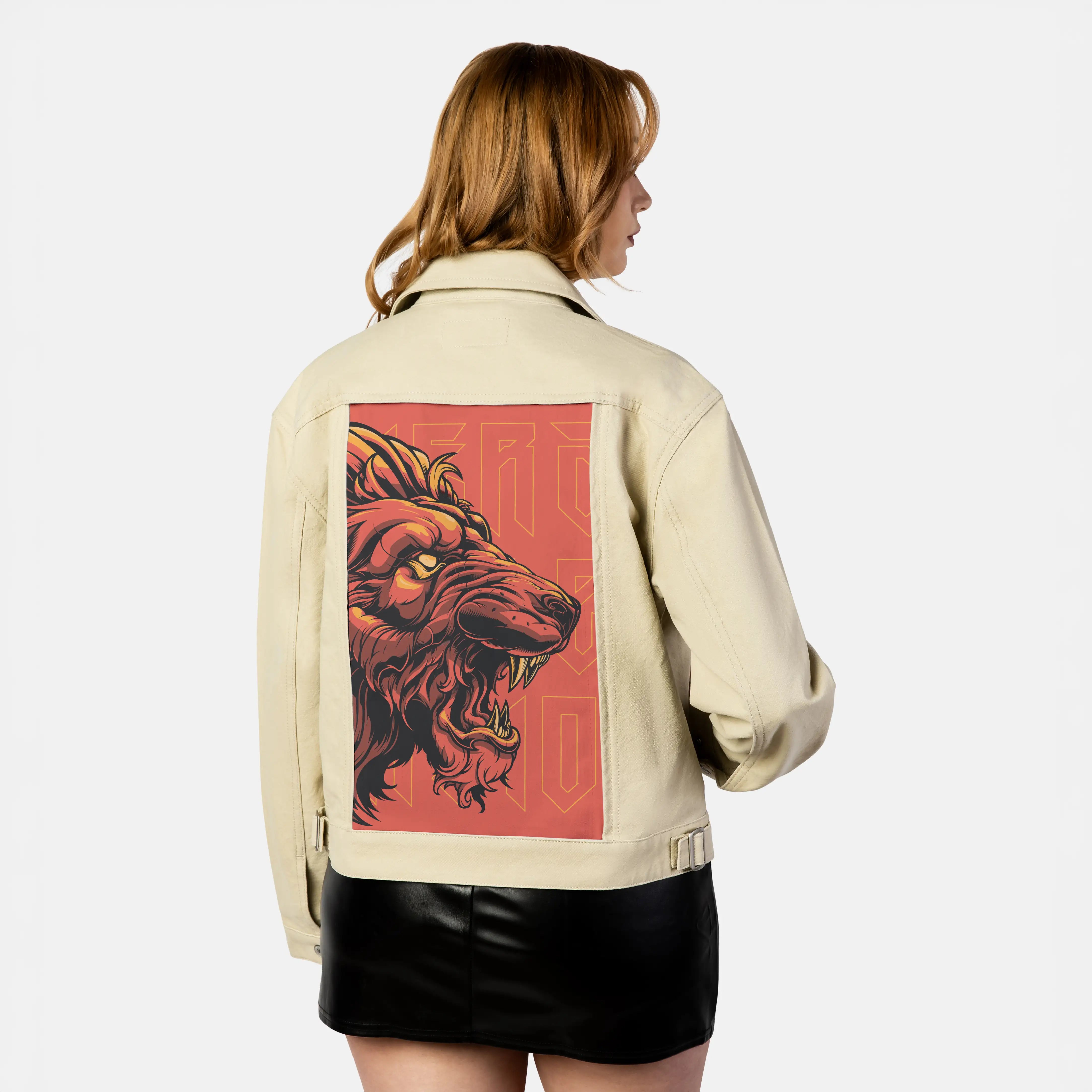 crimsonroar patch on female atelier canvas jacket in tan