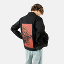 crimsonroar patch on male og denim jacket in raven