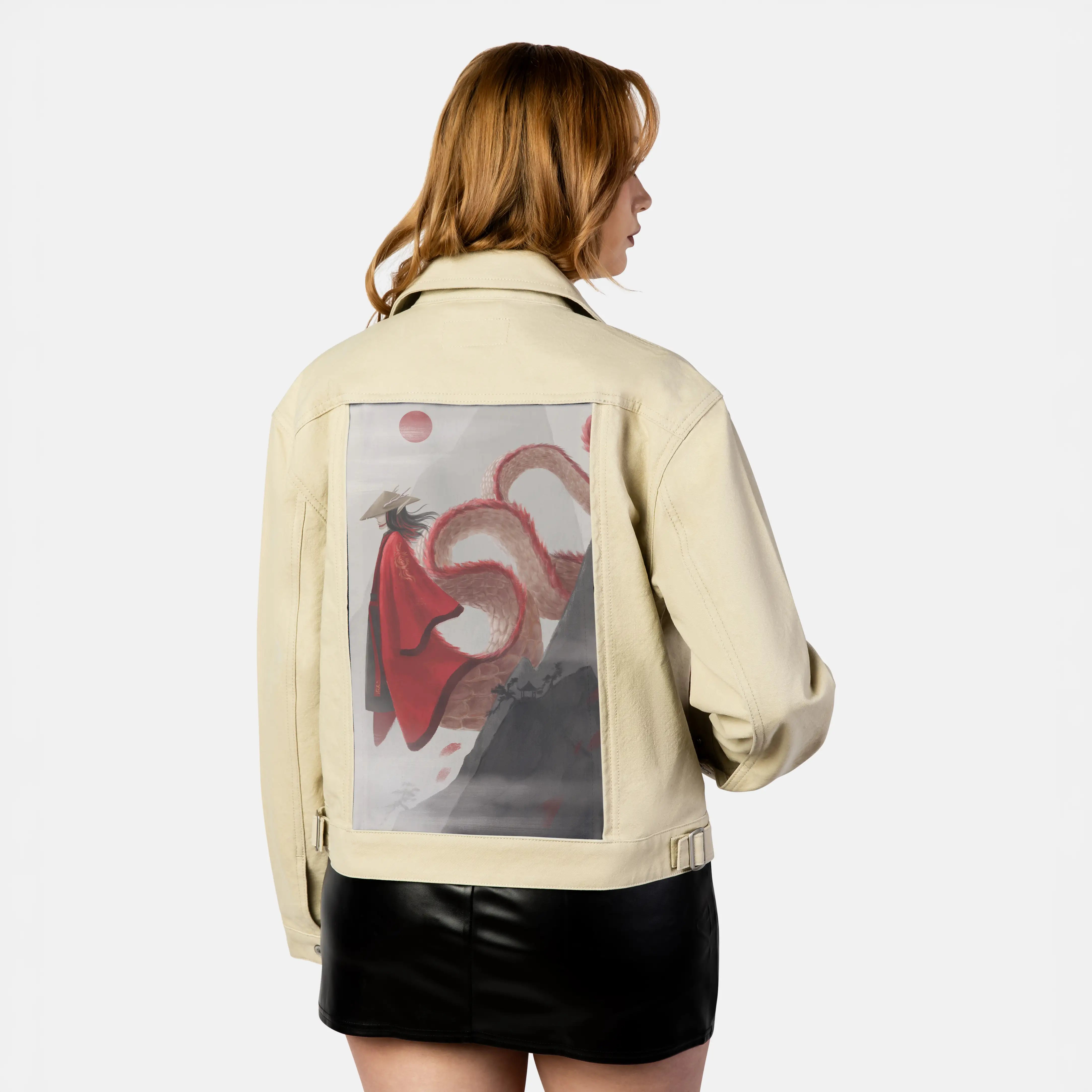crimsonwhisperer patch on female atelier canvas jacket in tan