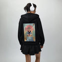 croakerandmeowster patch on female essential zip hoodie in after hours