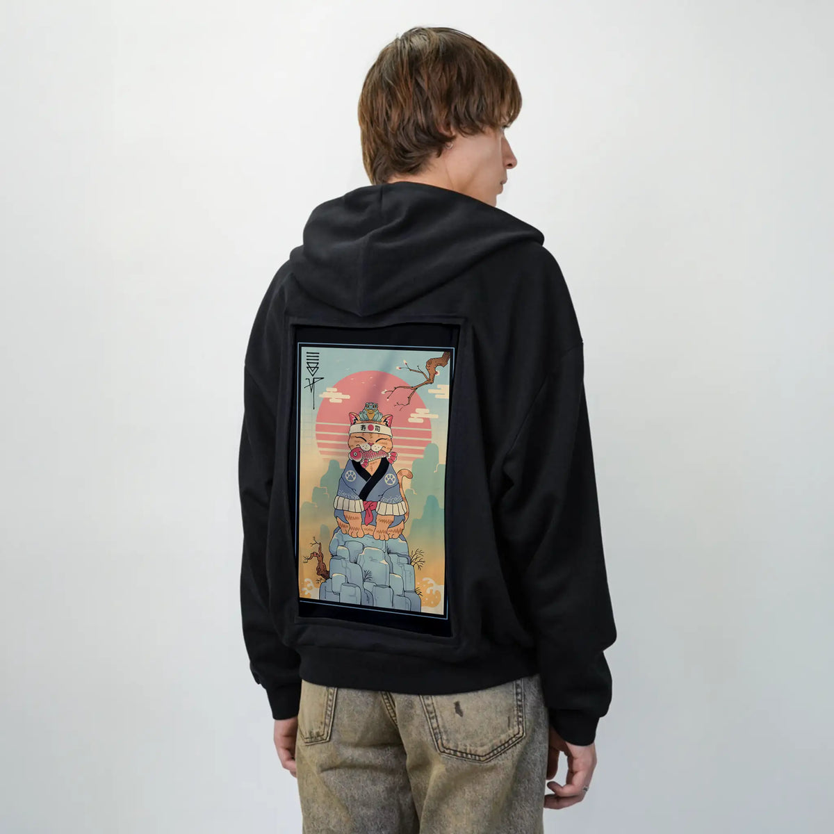 croakerandmeowster patch on male essential zip hoodie in after hours