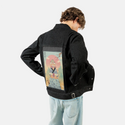 croakerandmeowster patch on male og denim jacket in raven