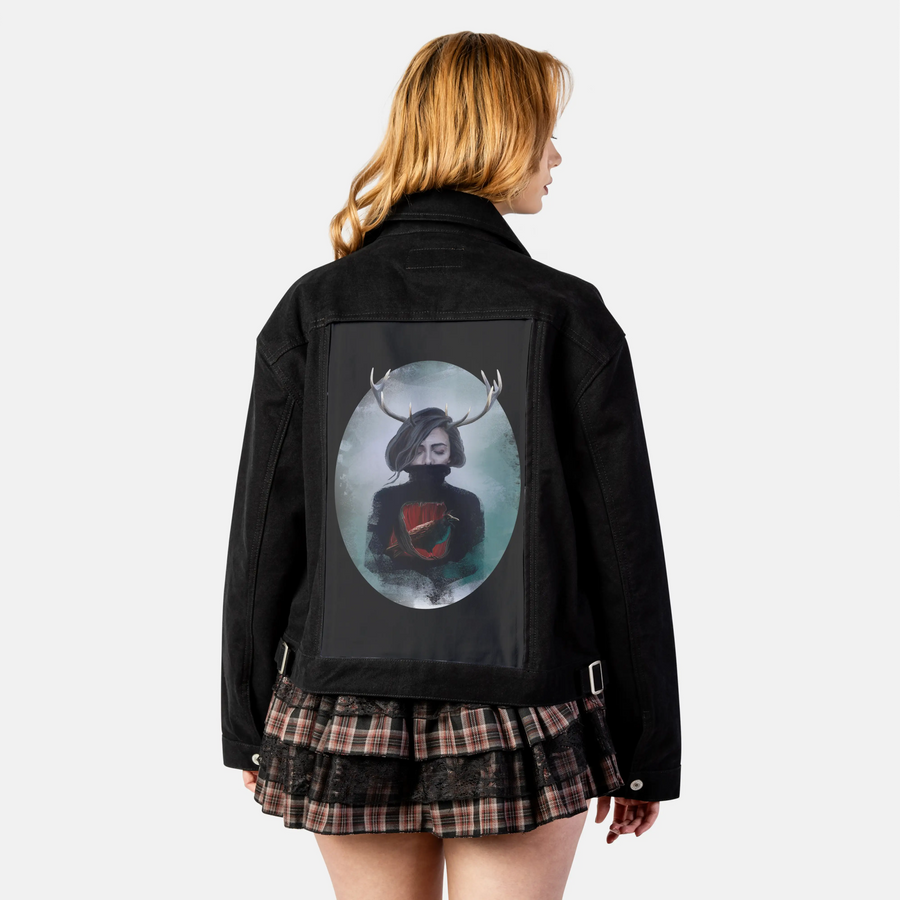 crow patch on female atelier canvas jacket in nightfall