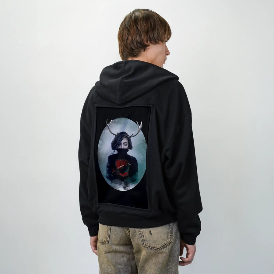 crow patch on male essential zip hoodie in after hours