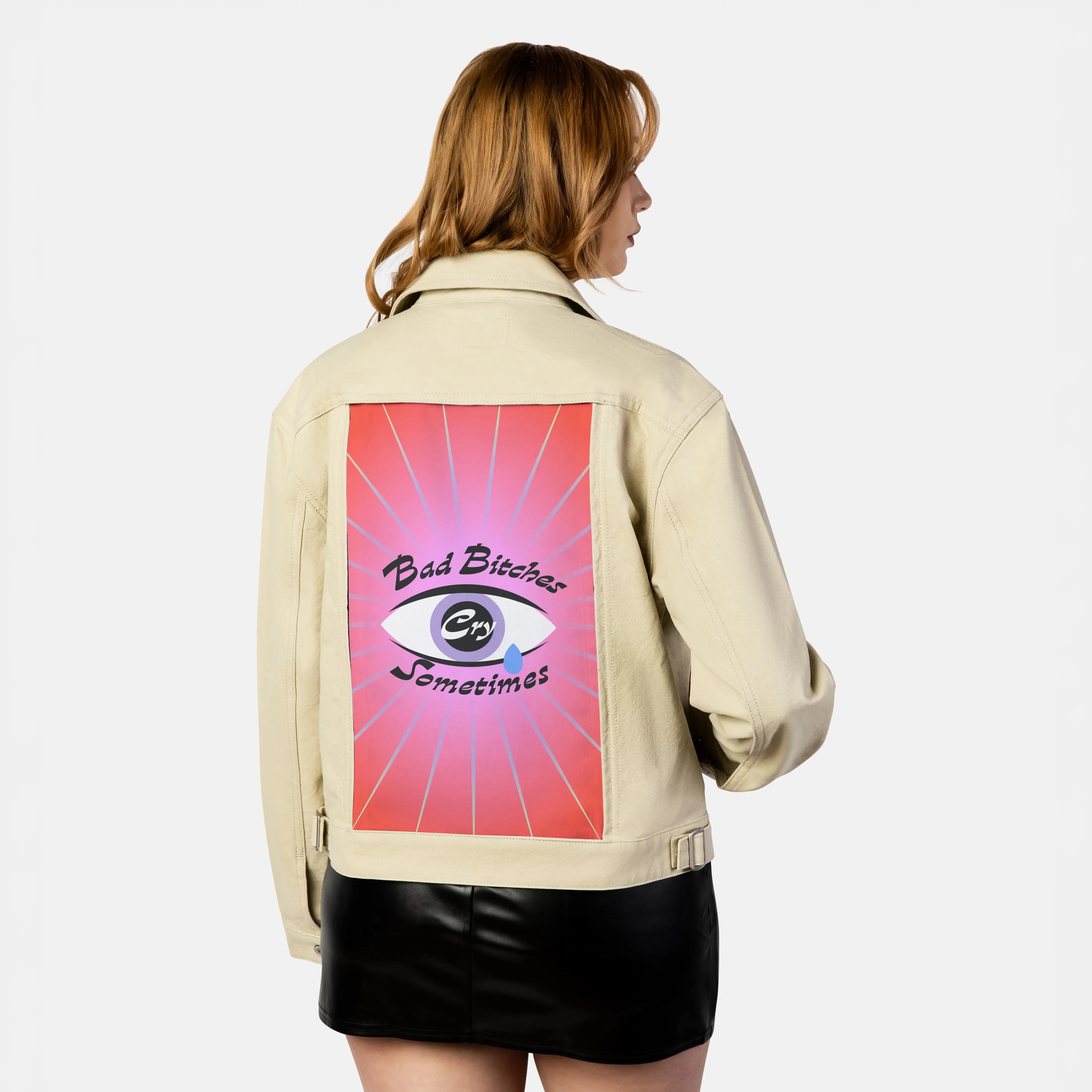 crysometimes patch on female atelier canvas jacket in tan
