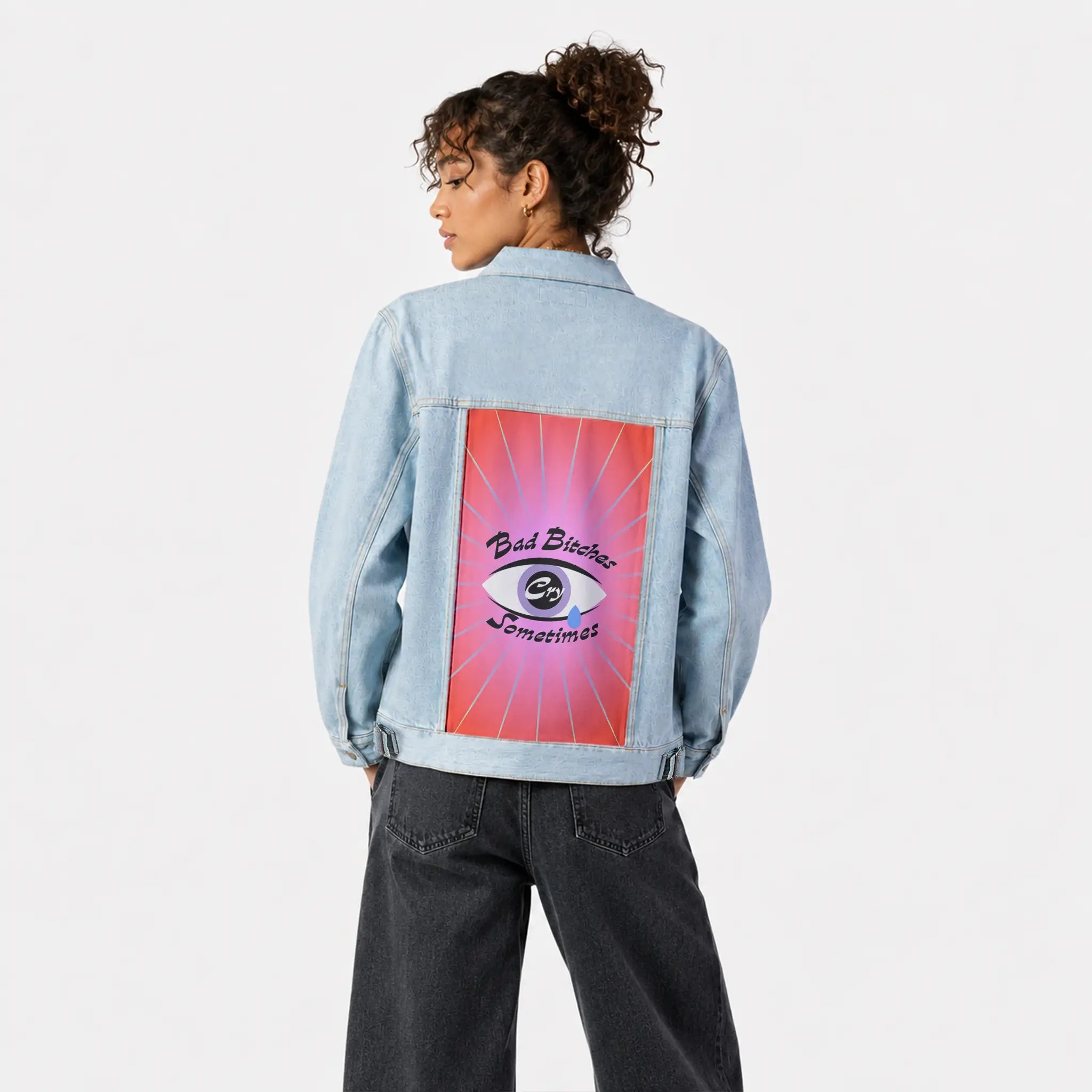 crysometimes patch on female og denim jacket in oceanside