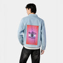 crysometimes patch on male og denim jacket in oceanside