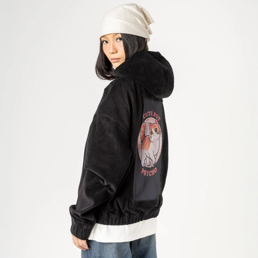 cutebutpsycho patch on female retro cord hoodie in onyx