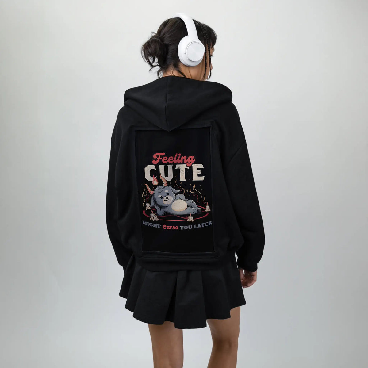 cutemightcurse patch on female essential zip hoodie in after hours