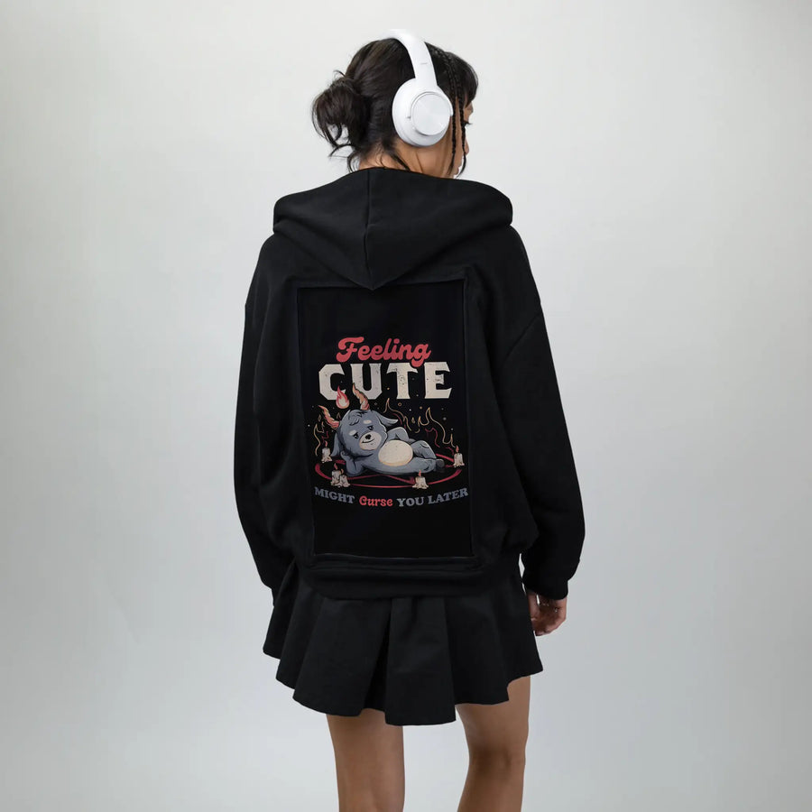 cutemightcurse patch on female essential zip hoodie in after hours