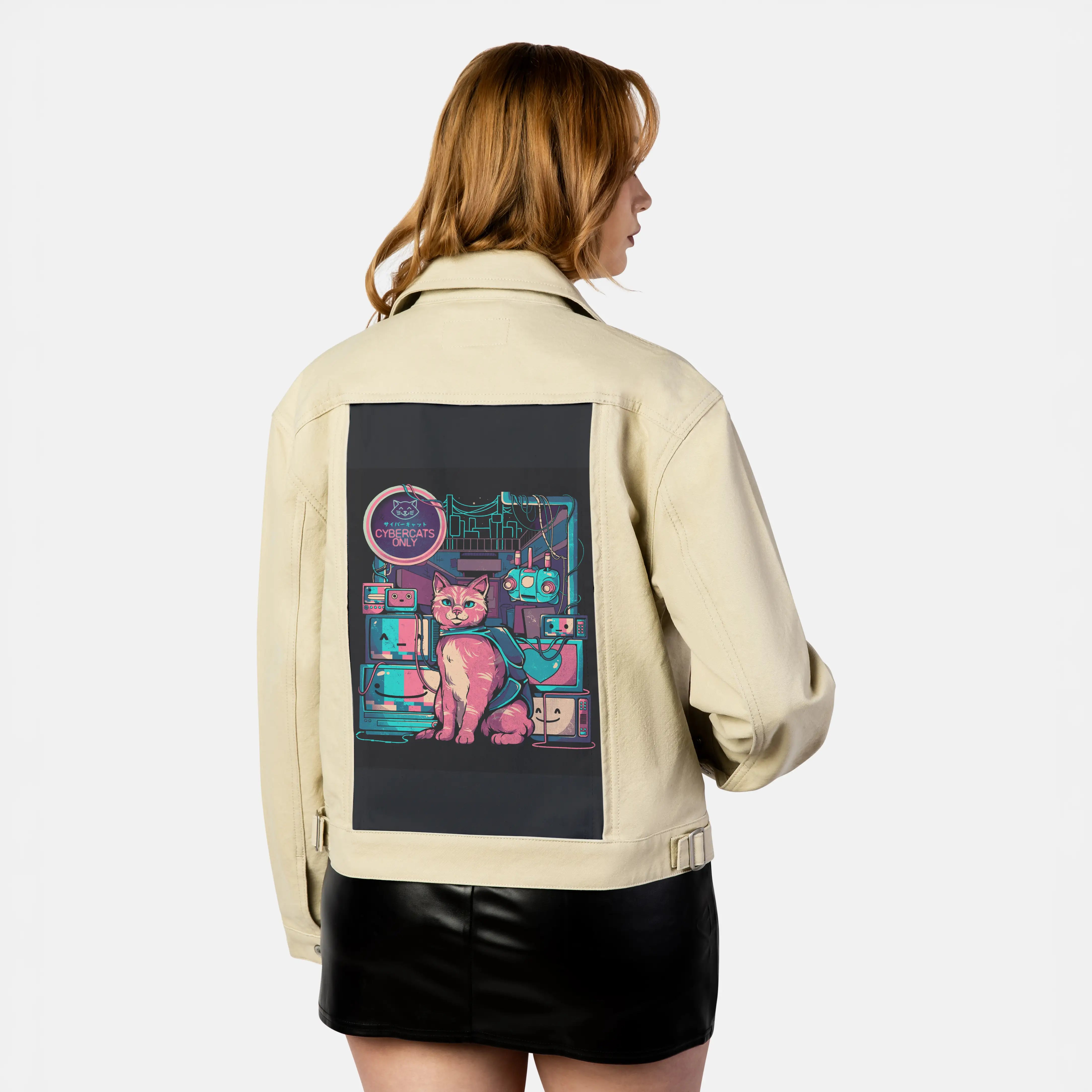 cybercatsonly patch on female atelier canvas jacket in tan