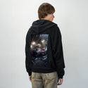 cyberdelorean2 patch on male essential zip hoodie in after hours