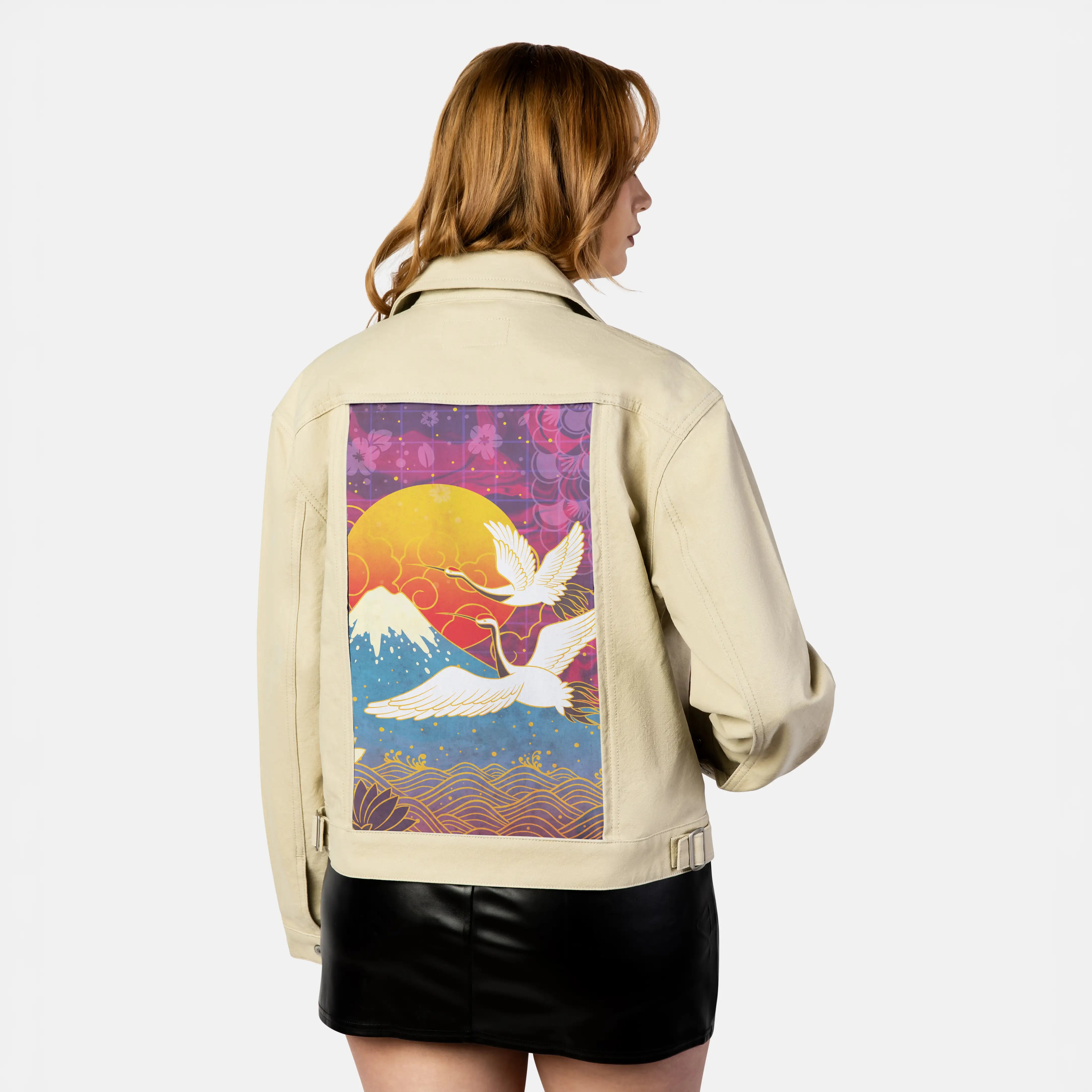 cyberedo patch on female atelier canvas jacket in tan