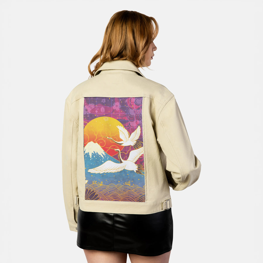 cyberedo patch on female atelier canvas jacket in tan