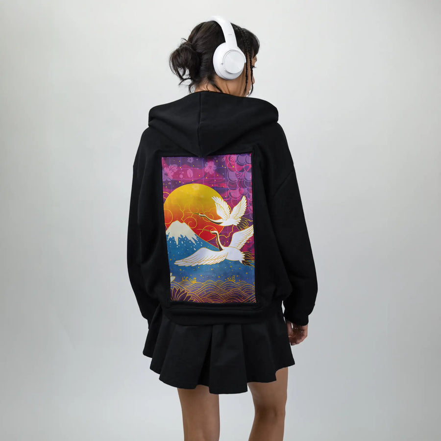 cyberedo patch on female essential zip hoodie in after hours