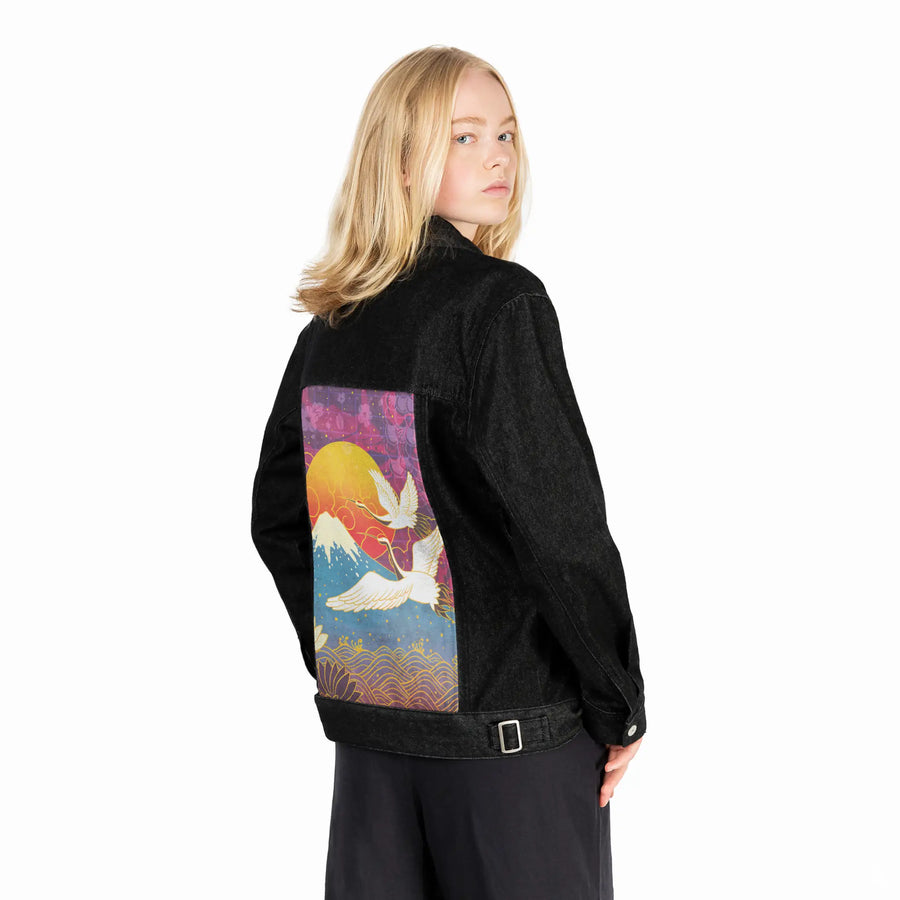 cyberedo patch on female og denim jacket in raven
