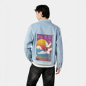 cyberedo patch on male og denim jacket in oceanside