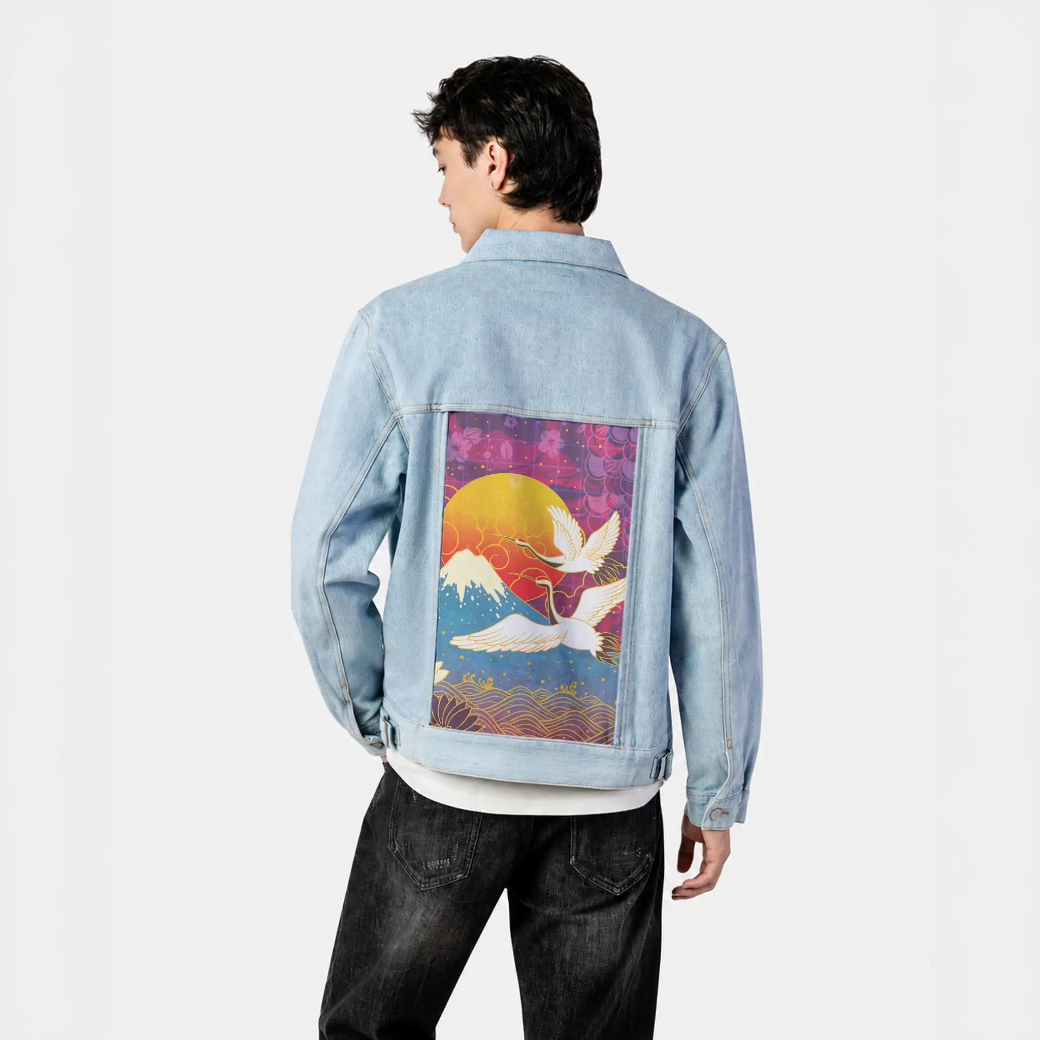 cyberedo patch on male og denim jacket in oceanside